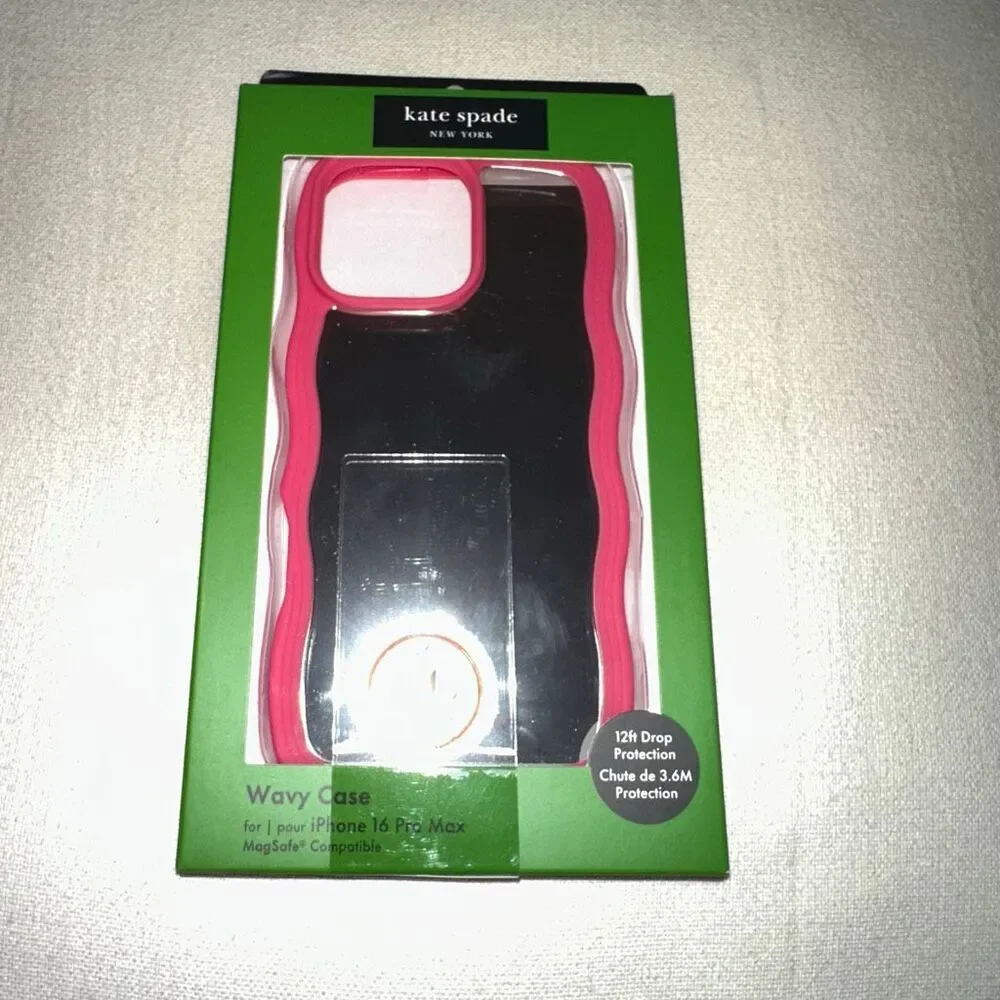Kate Spade New York IPhone 16 Pro Max Phone Case Hot Pink Wavy Mirror NWT